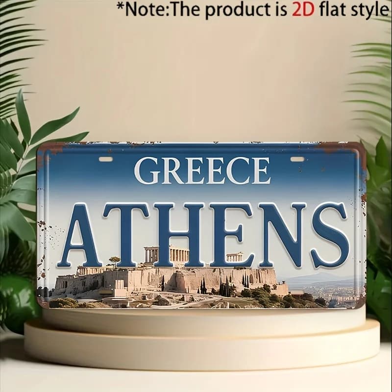 Panneau en aluminium rétro Acropole d'Athènes, Grèce, décor mural pour garage, bar, ou cave à homme,