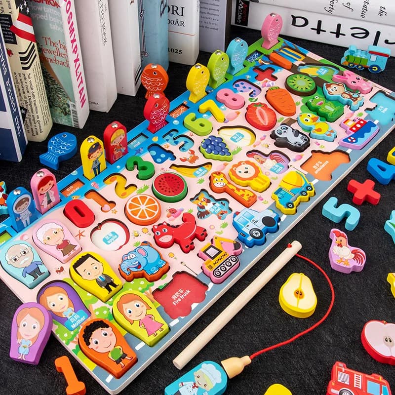 Puzzle de chiffres en bois Montessori, trieur de formes, jeu de comptage et de correspondance, jeu d
