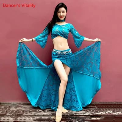 Haut à manches évasées de danse du ventre pour femmes et filles, jupe épissée, vêtements de danse de