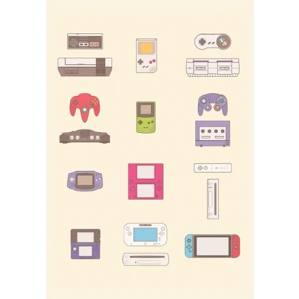 Affiche d'évolution de jeu vidéo portable et de Console, peinture sur toile de manette de jeu, table