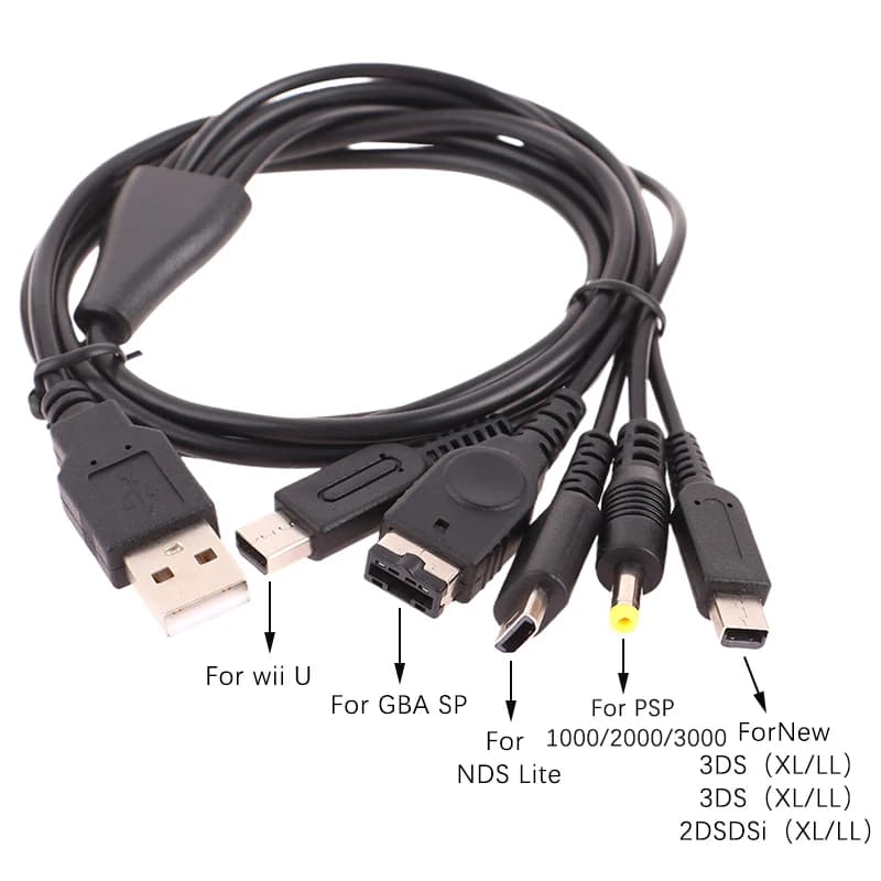 Câble de chargement rapide 5 en 1, 1.2M, USB, pour chargeur de jeu, pour nouveau 3DS XL NDS Lite NDS