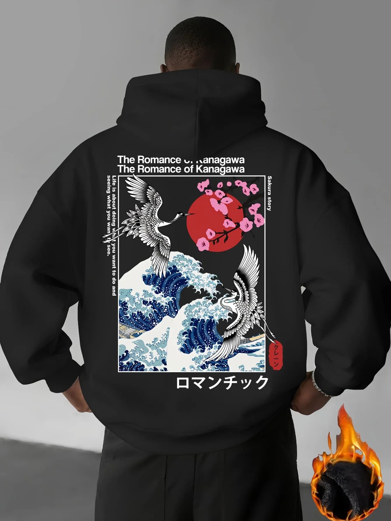 Japon Ukiyoe Sakura & Big Wave Kanagawa imprimer hommes femmes sweat à capuche automne hiver quotidi