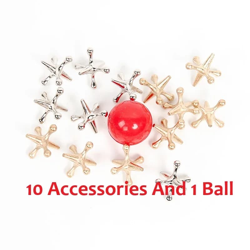 Jacks métalliques dorés et argentés, 1 boule de caoutchouc rouge, Kit de jouets de noël, jeu de soci
