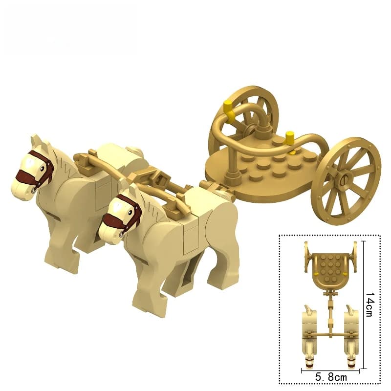 Kit de blocs de construction de chariot à cheval en bois égyptien médiéval-2 chevaux adaptés aux jou