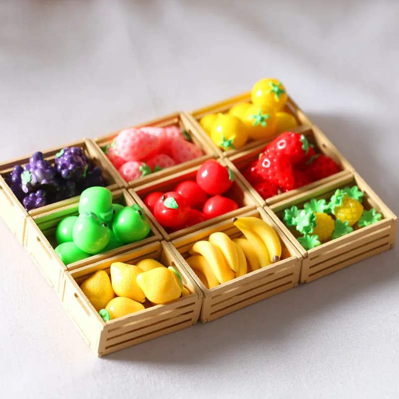 Gels de raisin avec cadre en bois, mini assiette de fruits simulés, jouets de décoration de cuisine,