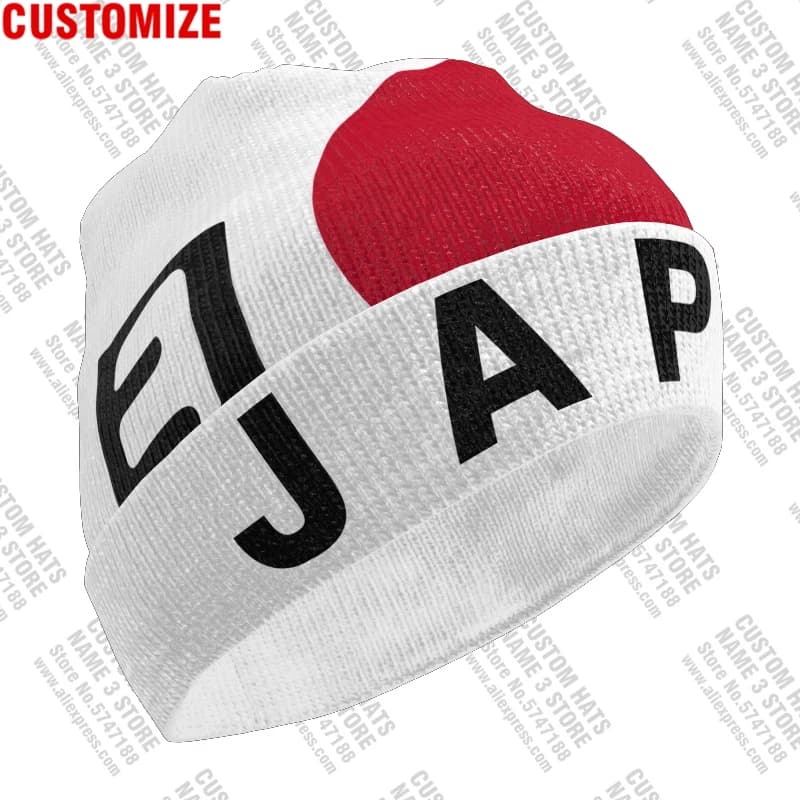 Chapeau tricoté japonais, nom personnalisé gratuit, pull-over froid, drapeaux japonais Jpn Nihon, Ni