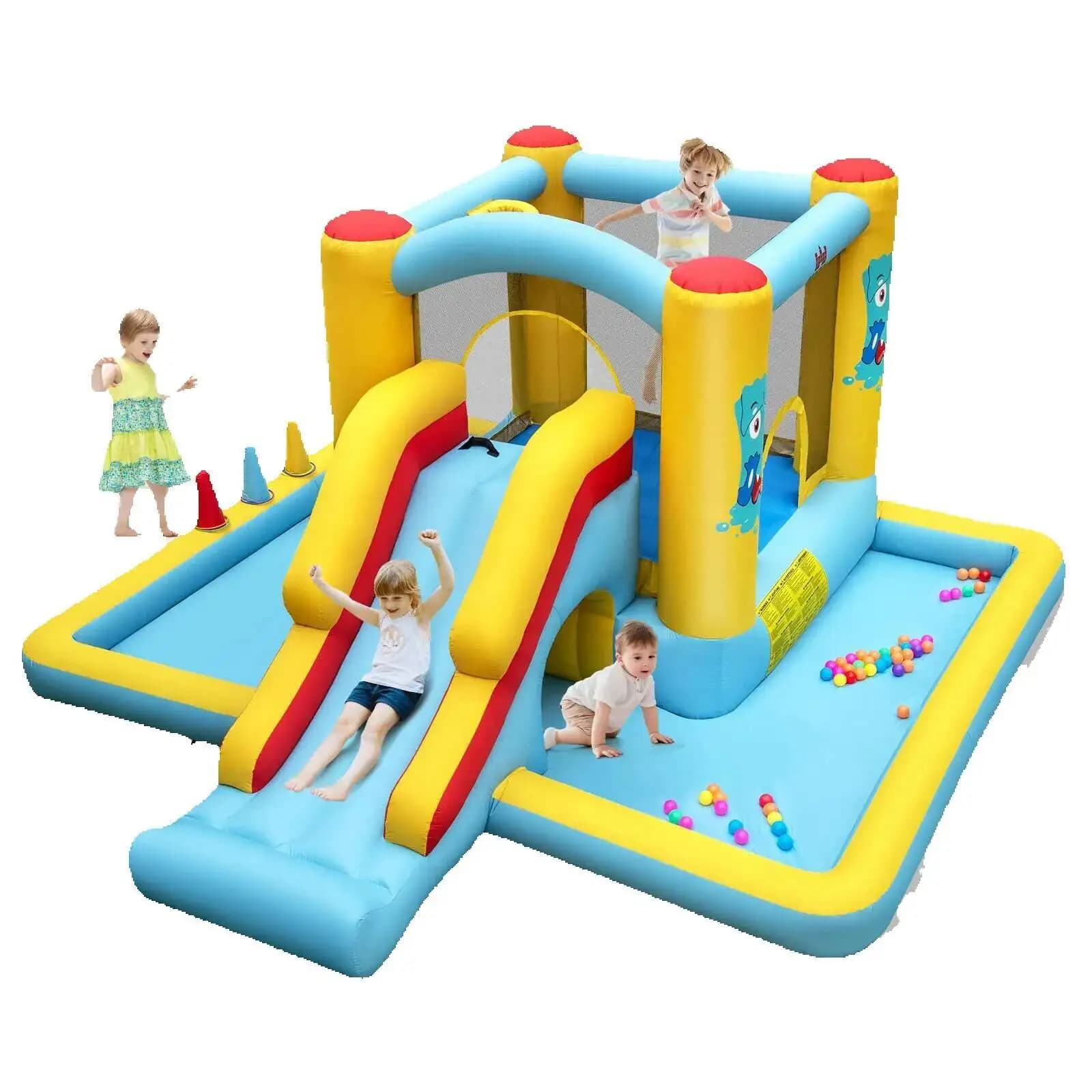 Maison rebondissante, château gonflable géant 7 en 1 avec toboggan, tunnel, cerceau de basket-ball e