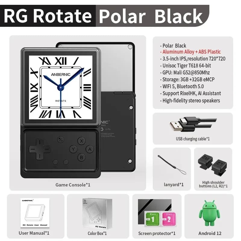 Console de jeu portable rétro rotative ANBERNIC RG, Android 12, écran IPS rotatif de 3,5 pouces, ému