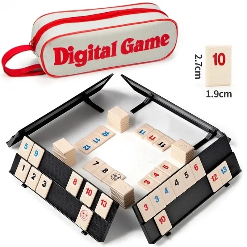 Jeu de cube avec étui portable, jeu de voyage Rummy Tiles pour jeux de société classiques en famille