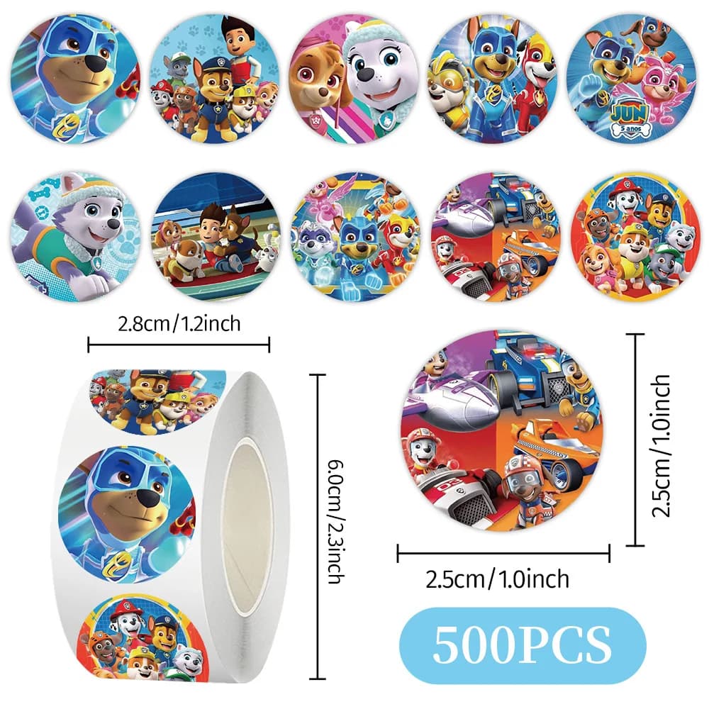 Autocollants de jouets PAW PATROL, 500 pièces/rouleau, Chase Marshall Skye Rocky Rubble, chiens de d