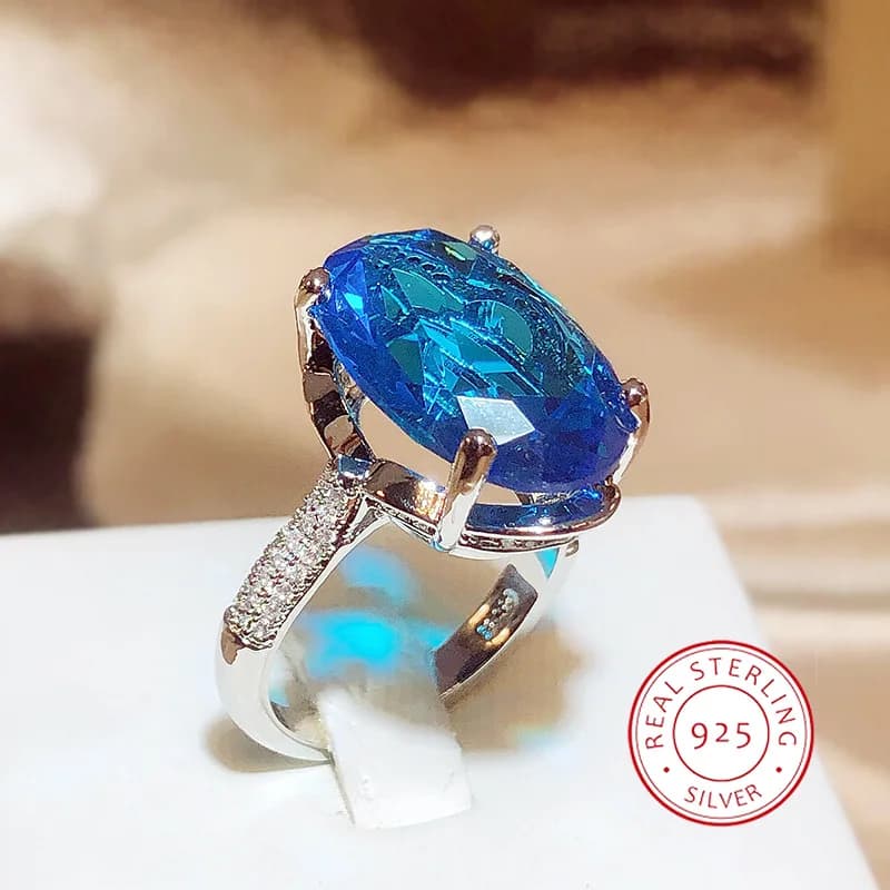 Bague ovale géométrique bleue classique pour fête de Banquet, ne se décolore pas, lumière de luxe, o