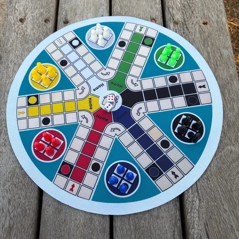 Plateau de jeu LUDO pour 6 joueurs, grande taille 35CM/13.78IN avec 1 tapis de jeu circulaire, 24 pi
