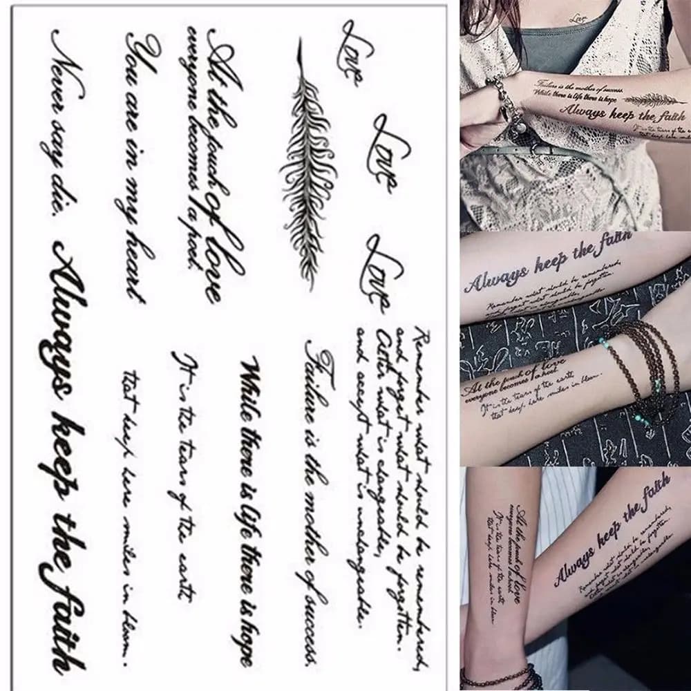 Autocollants de tatouage mot anglais, imperméable, transfert réaliste longue durée, lettres noires t