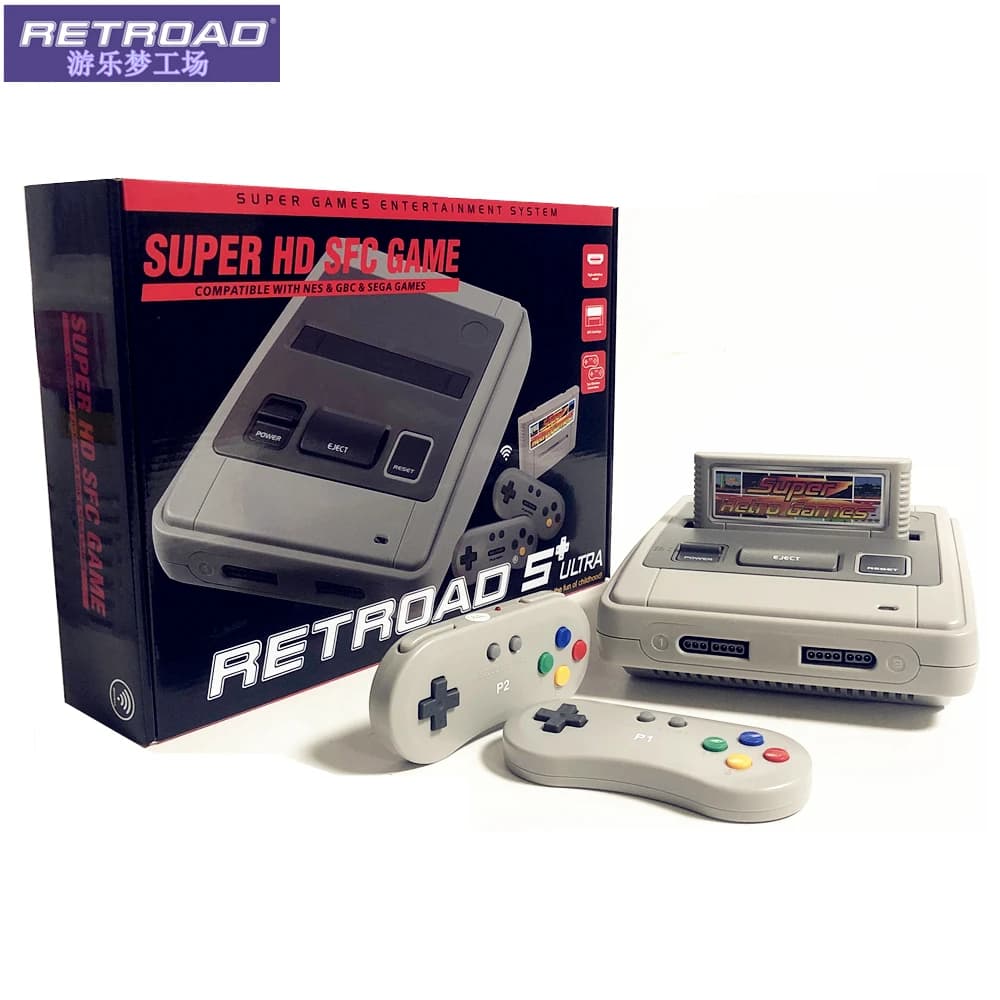 SFC52HD – Console de jeu Super rétro, pour cartouche de jeu SFC/SNES, deux contrôleurs, carte de jeu