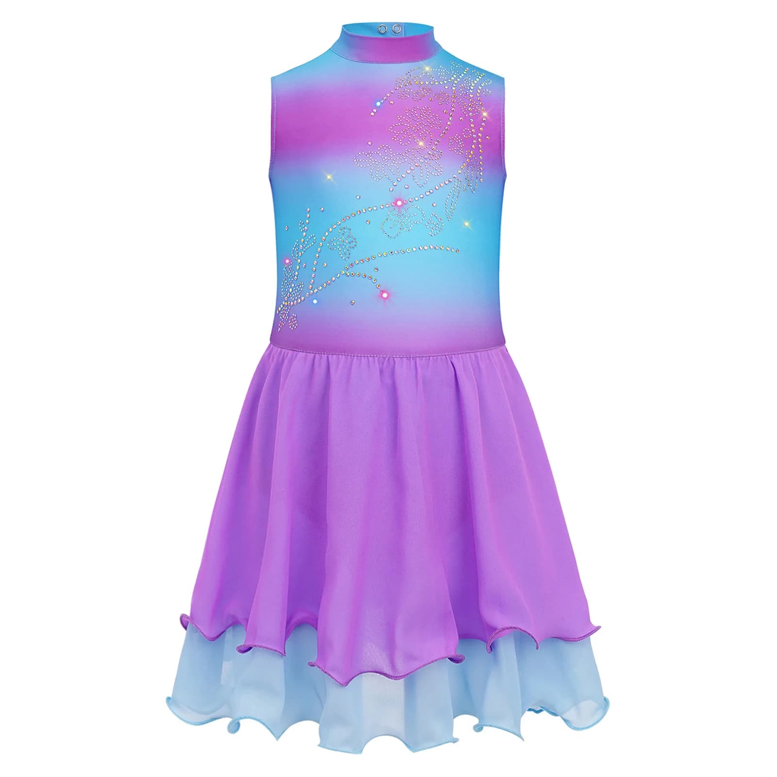 Costume de spectacle de danse de patinage artistique pour enfants filles, robe sans manches avec str