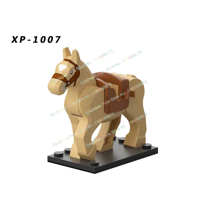 Cheval de guerre militaire médiéval adapté aux figurines d'action anciennes, blocs de construction, 