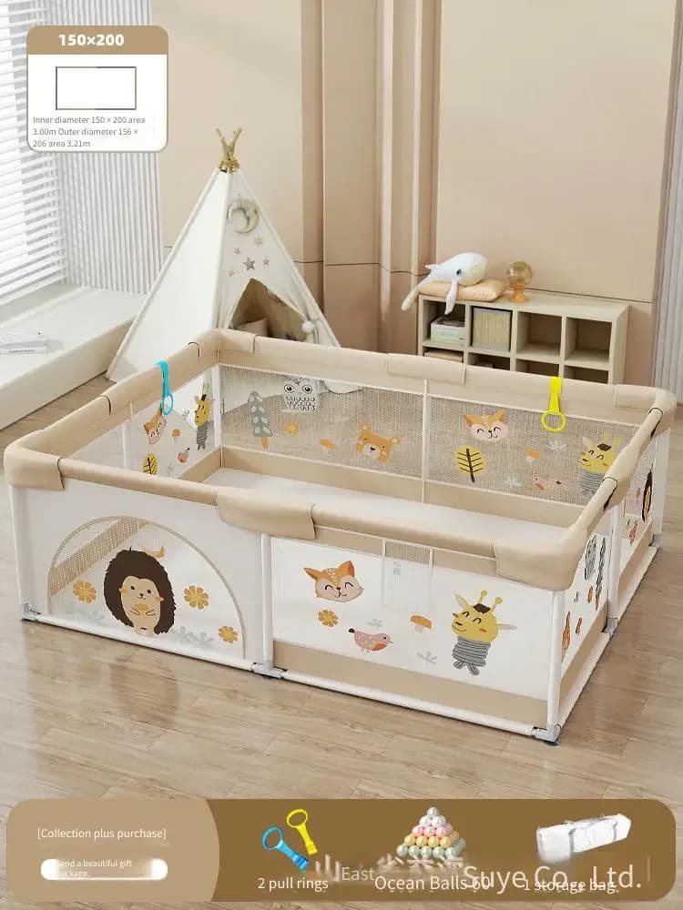 Parc de sécurité pour bébé, porte de jeu en maille douce avec tapis rampant, zone de jeu intérieure 