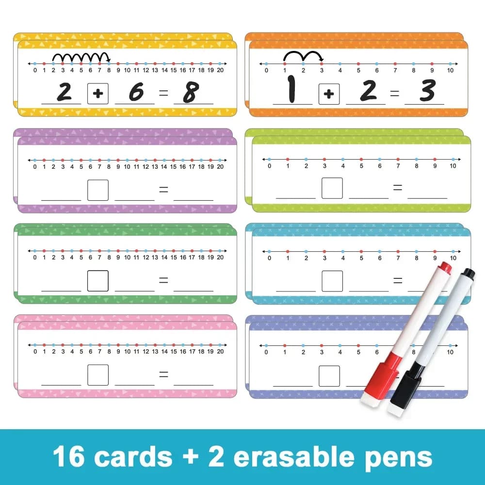 Math 0-20 cartes de ligne de numéro effaçables à sec jeu d'addition et de soustraction tableau de nu