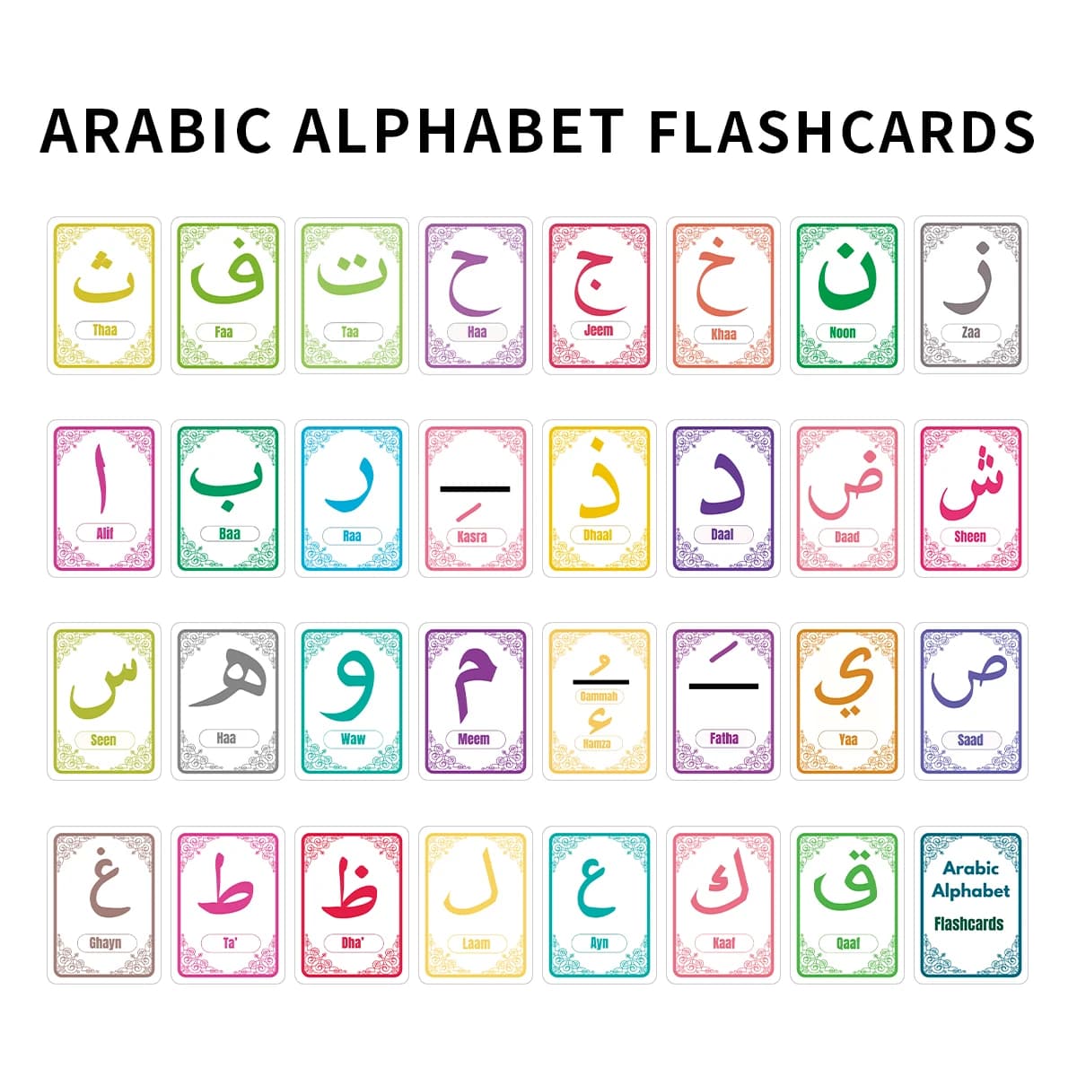 32 pièces Alphabet arabe cartes Flash lettres sons formes cartes pour l'apprentissage de la reconnai