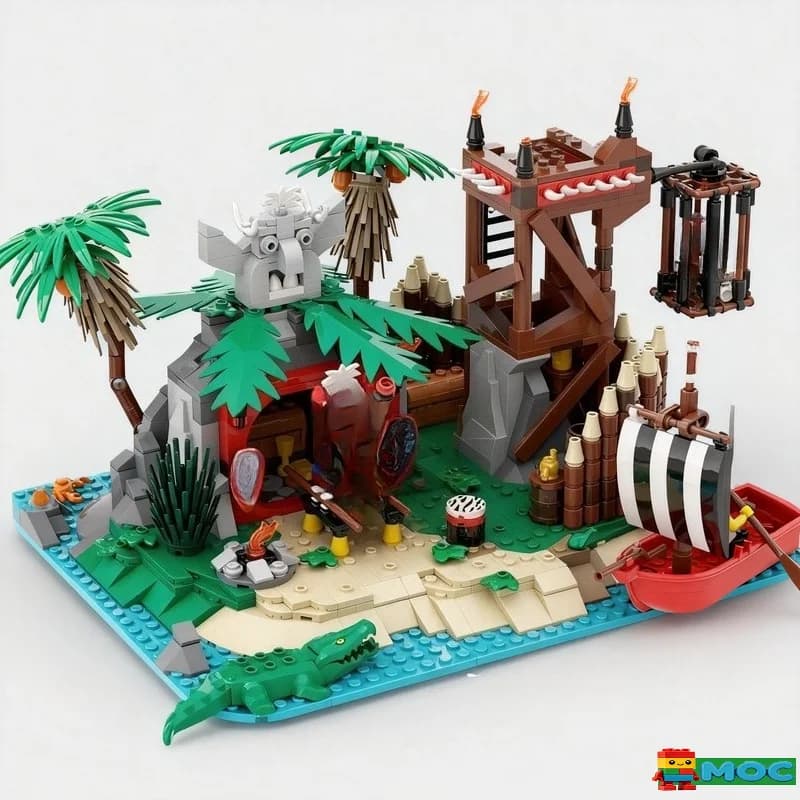 NOUVEAU 1042 PIÈCES MOC Trône du Roi des Îles Remake Scène Pirate Blocs de Construction DIY Jouet Éd