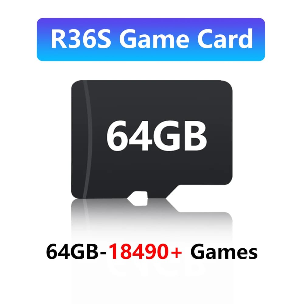 Carte de jeu 64 Go pour console de jeu R36S avec plus de 18490 jeux et 26 émulateurs pour PS1/PSP/N6