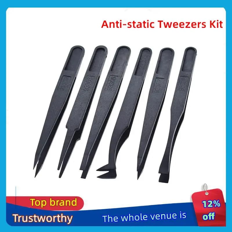 TZT 1 paquet = 6 pièces Kit de pincettes électroniques antistatiques pinces en plastique ESD ensembl
