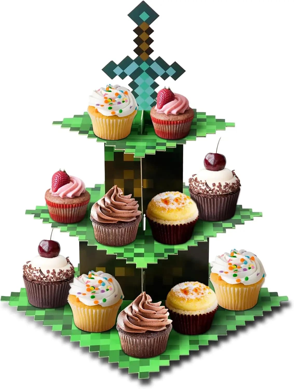 Supports à cupcakes pour jeux de pixels, décorations de fête d'anniversaire, fournitures de cadeaux 