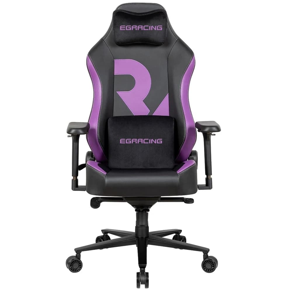 Chaise de gaming confortable violette et noire avec support lombaire, grande taille, pour PC