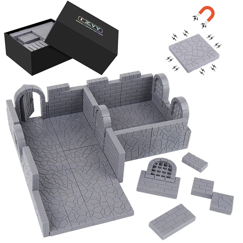 Ensemble de carreaux de donjon magnétiques – Kit de terrain modulaire et à peindre de 58 pièces avec
