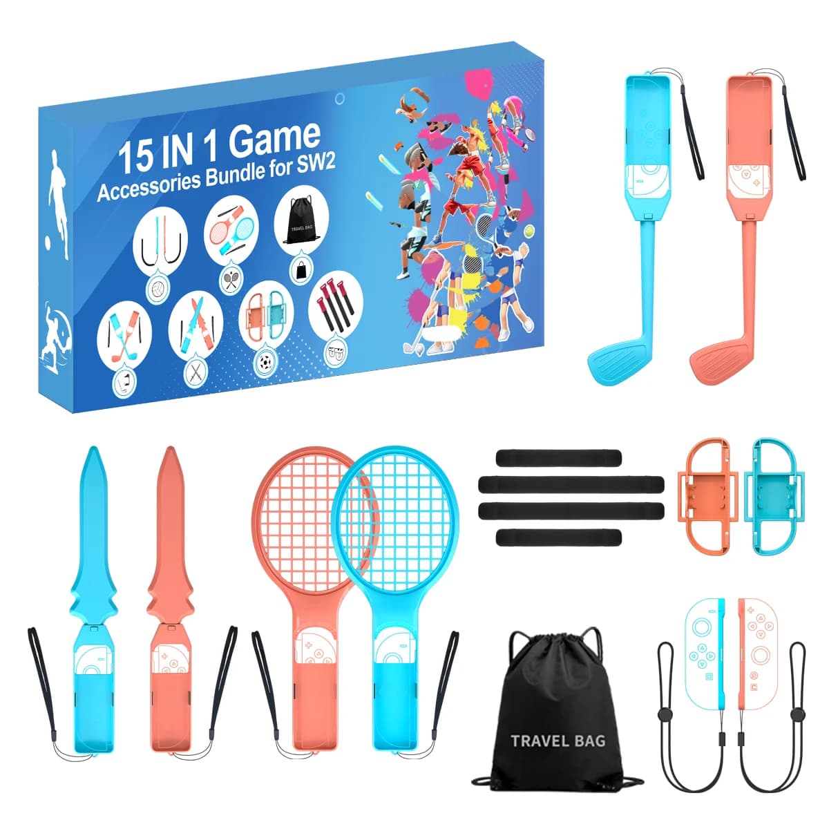 Kit d'accessoires sportifs S225 pour Switch 2, kit familial 215-en-1 pour jeux sportifs Switch 2 : r