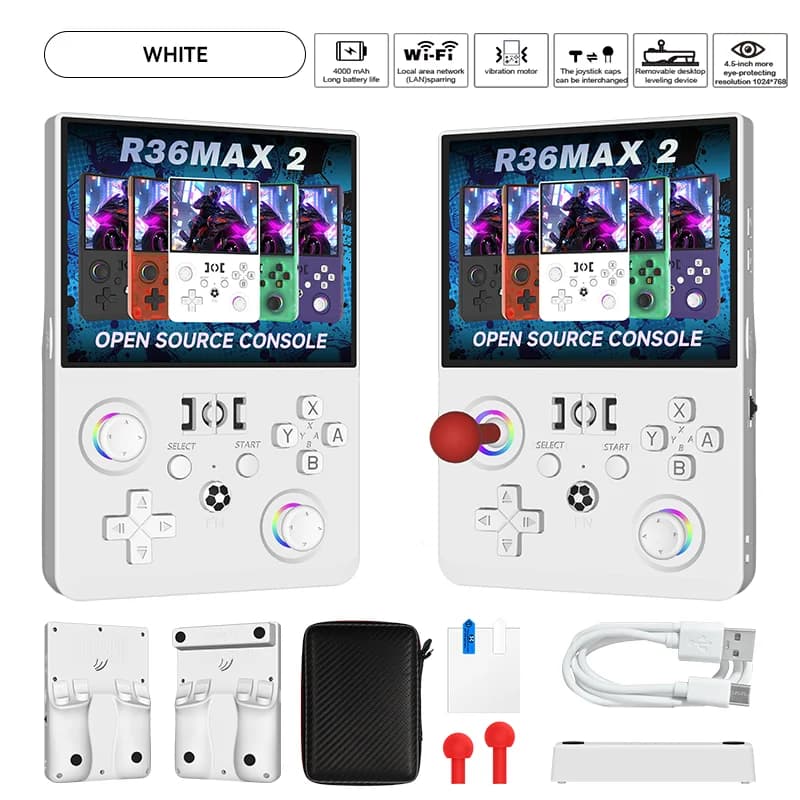 Console de jeu portable rétro R36MAX 2 : écran IPS 4,5 pouces, batterie 4000 mAh, système Linux open