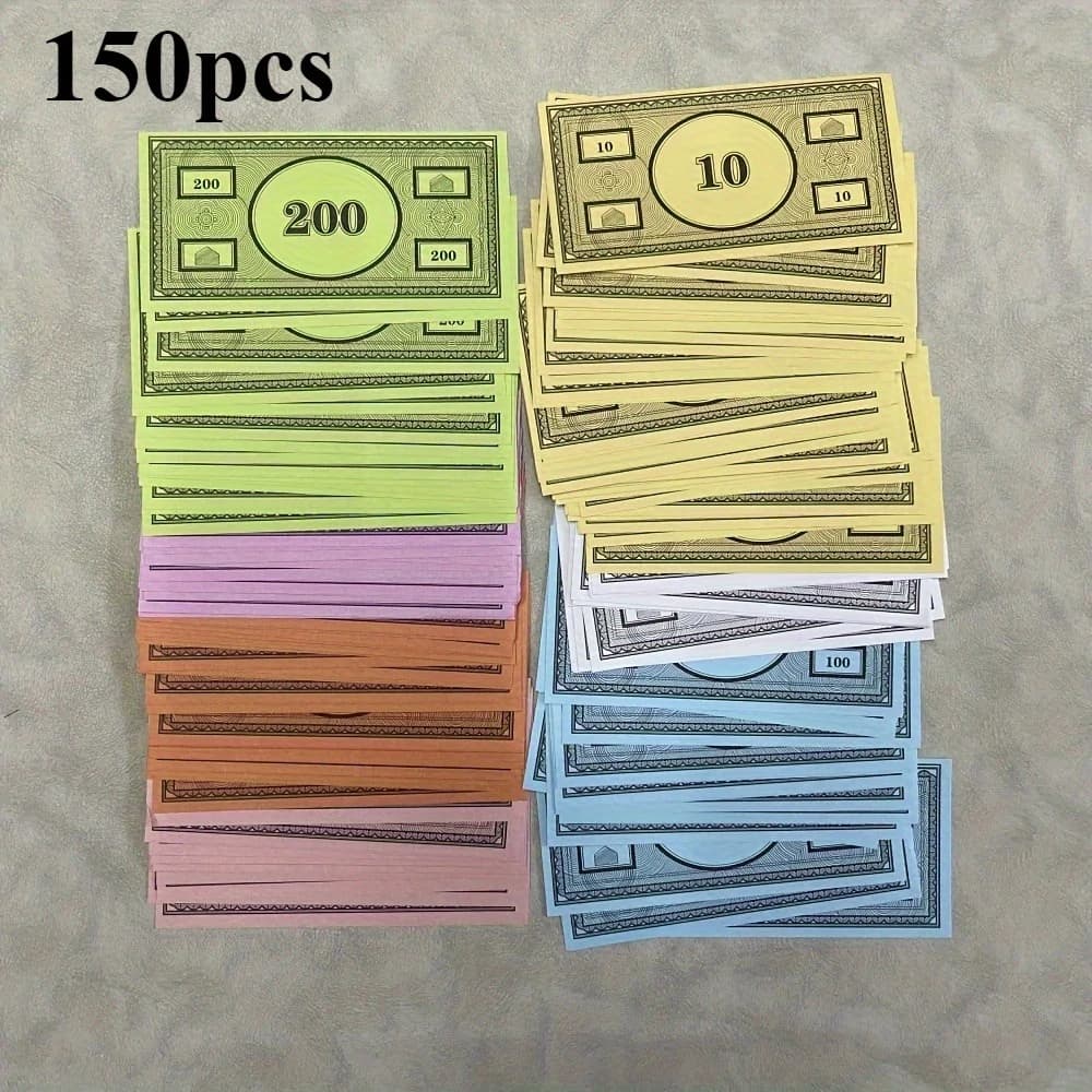 150 pièces de faux billets de jeu, pack de recharge avec 7 coupures différentes, idéal pour les soir