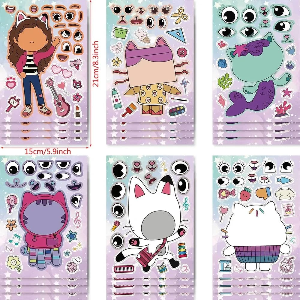 Autocollants de dessin animé Gabby Cat Dolls, décoration de fête d'anniversaire, autocollants DIY, b
