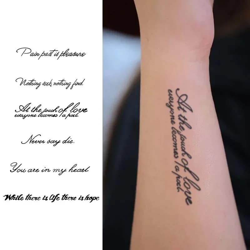 Motif de phrase, durable 1-2 semaines imperméable, autocollants de tatouage temporaire, faux tatouag