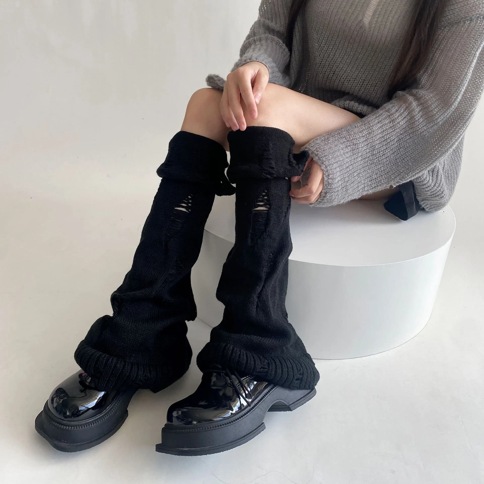 Femmes automne hiver chaud personnalité japonaise Ins sous-culture tricoté déchiré jambe large chaus