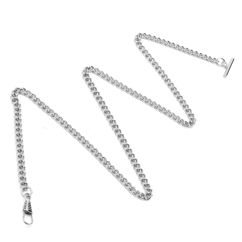 Chaîne de montre élégante de 65 cm, plaquée or et argent, en métal, design en T, pour gilet et costu