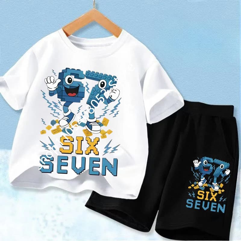Nouvel ensemble décontracté sportif pour enfants, motif 67 Six Sept, t-shirt d'été cool à manches co