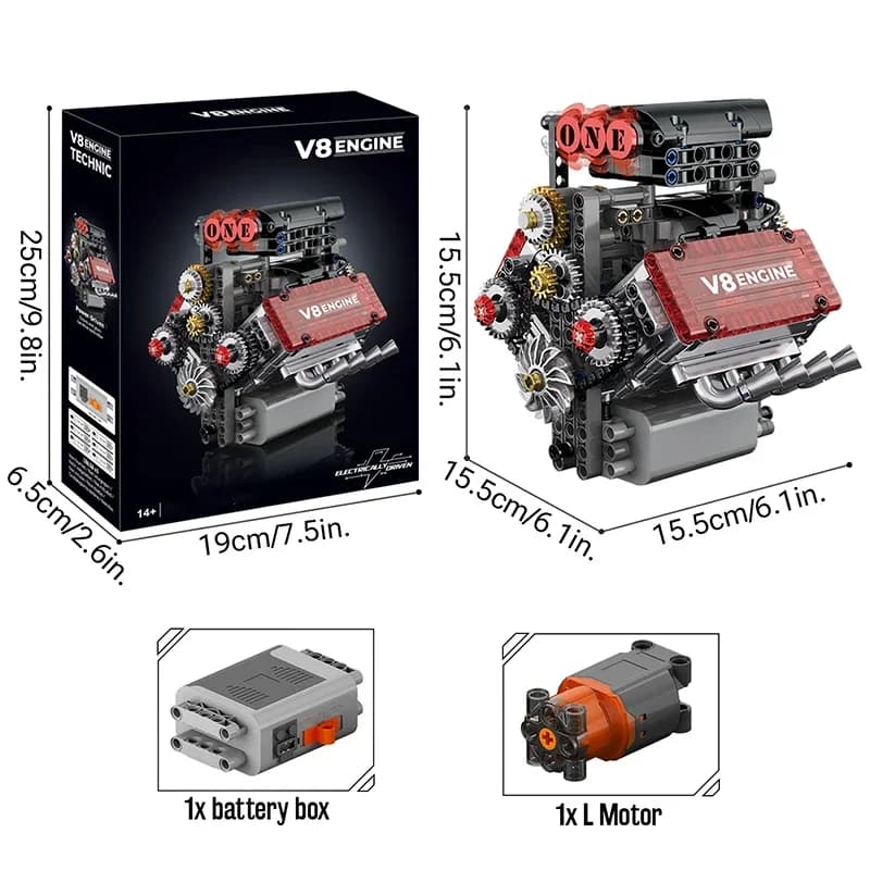 Moteur en brique V8, modèle de Simulation motorisé, blocs de construction à entraînement électrique,