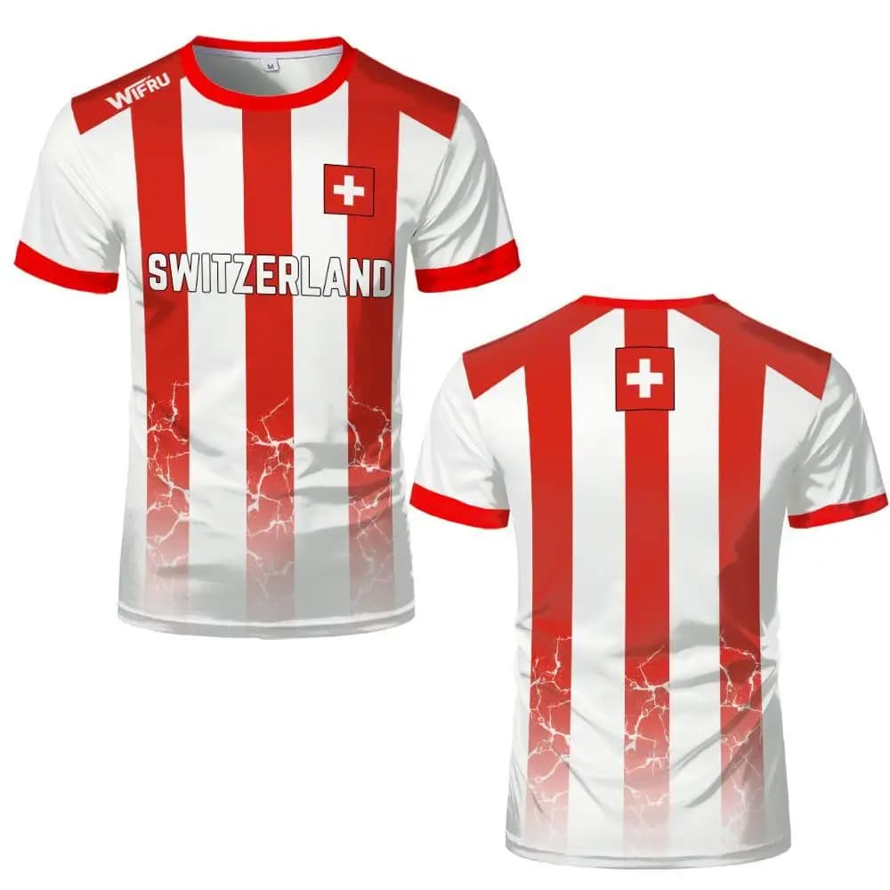 Maillot de football imprimé en 3D avec drapeau suisse, uniforme d'entraînement de football respirant