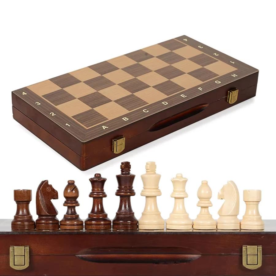 Jeu d'échecs en bois de 39cm/15 pouces, reines supplémentaires faites à la main, pliable et Portable