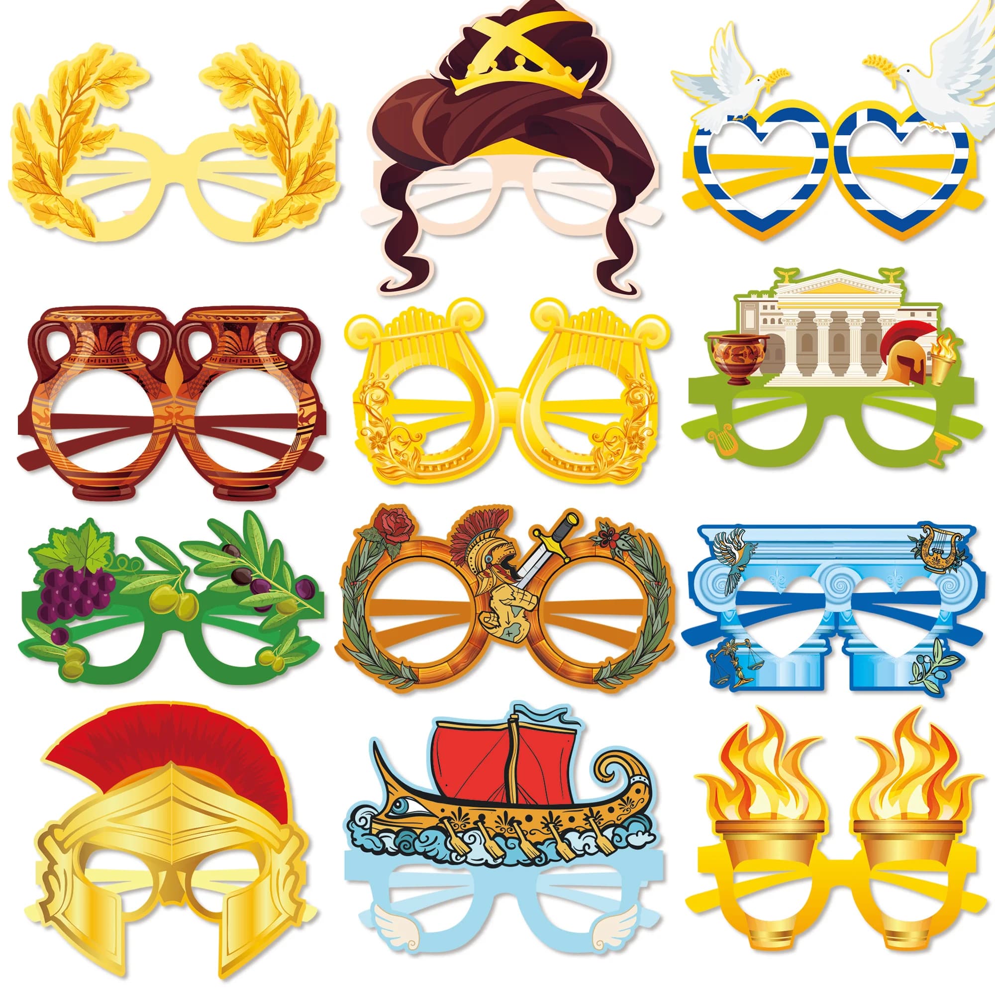 12 pièces de lunettes sur le thème des mythes grecs, accessoires de photomaton, décoration de fête d