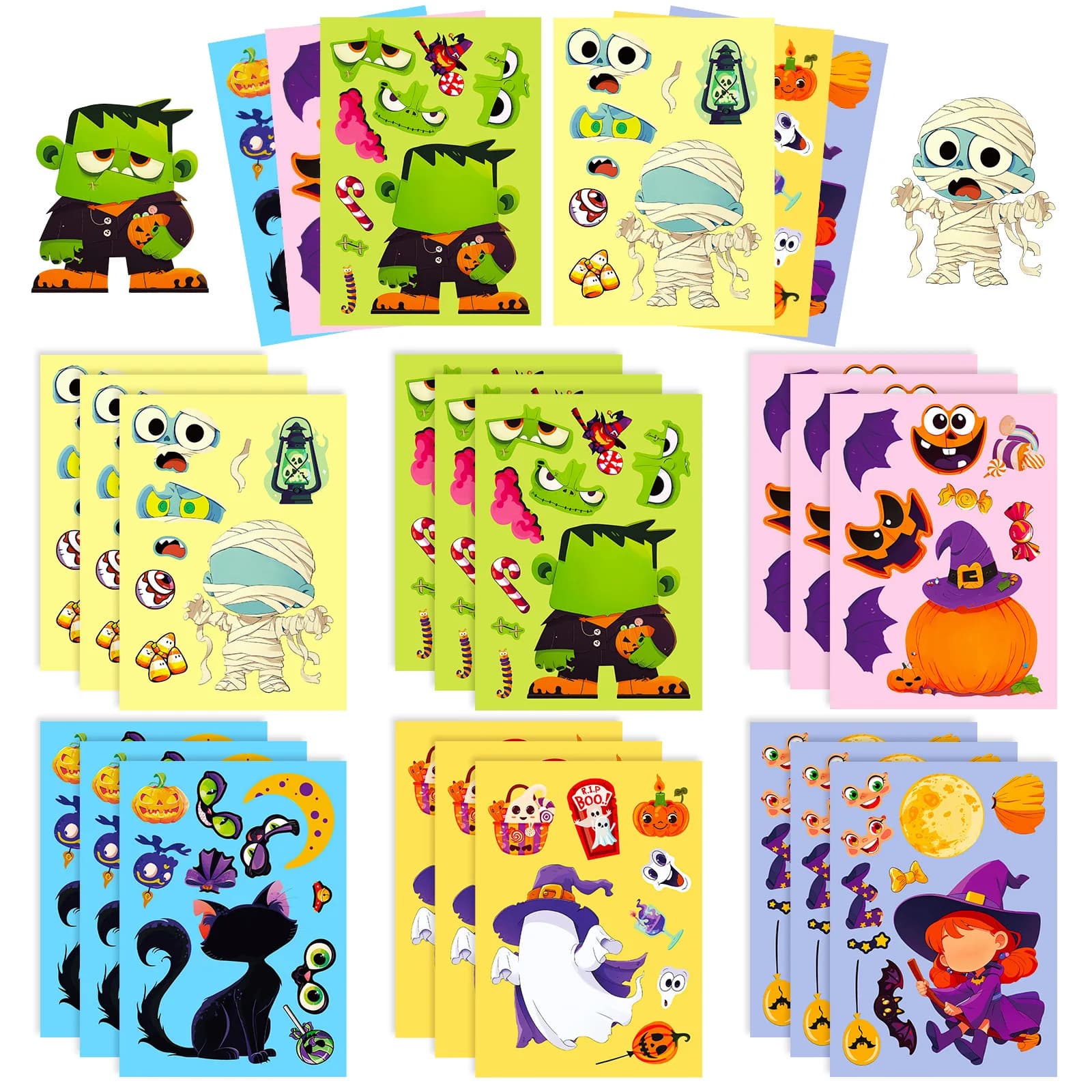 6 feuilles Halloween bricolage Puzzle autocollant jeux 6 fantôme citrouille faire un visage drôle as