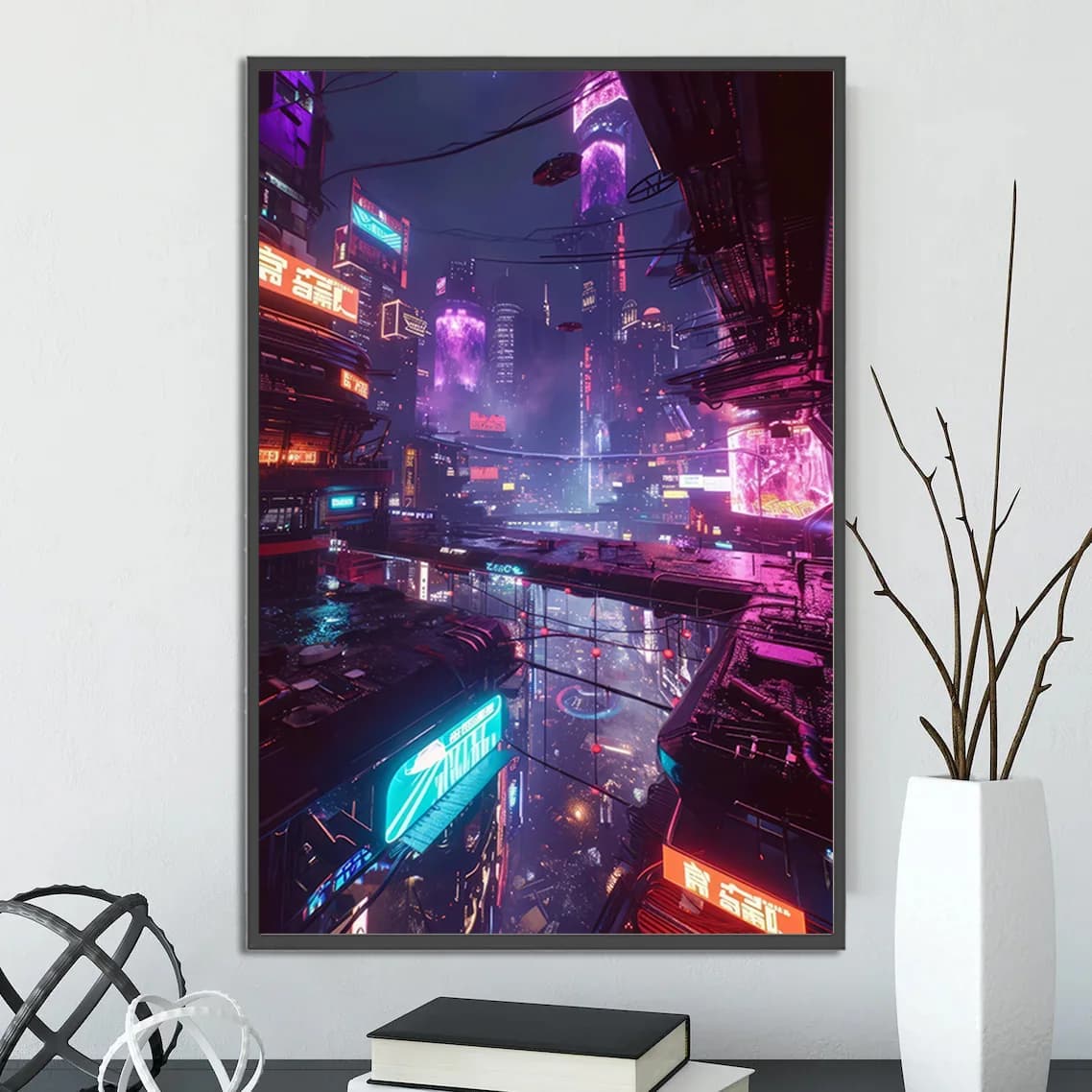 Affiches de ville cyberpunk, figurines, peintures décoratives pour la maison, images murales, dessin