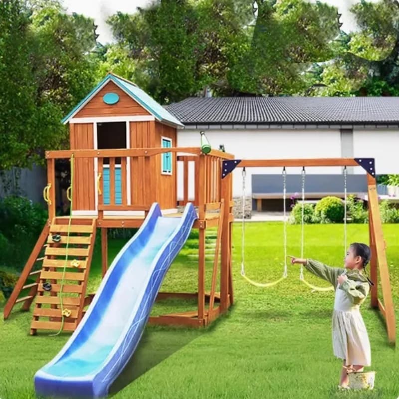 Aire de jeux extérieure pour enfants avec structure en acier, fibre de verre, nylon, peluche, alumin
