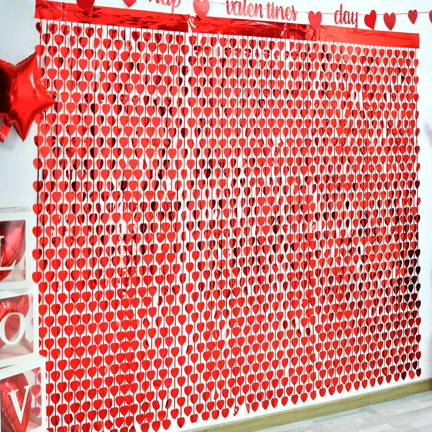 3.3x6.6ft Valentine Foil rideau Saint Valentin Party decor coeur rouge frangé rideau frangé fond pou