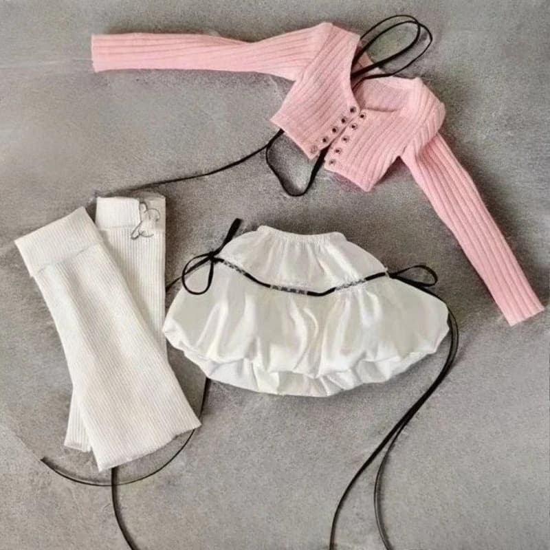 Tenue de poupée pour fille 1/4 avec accessoires, haut à lacets et jupe bouffante