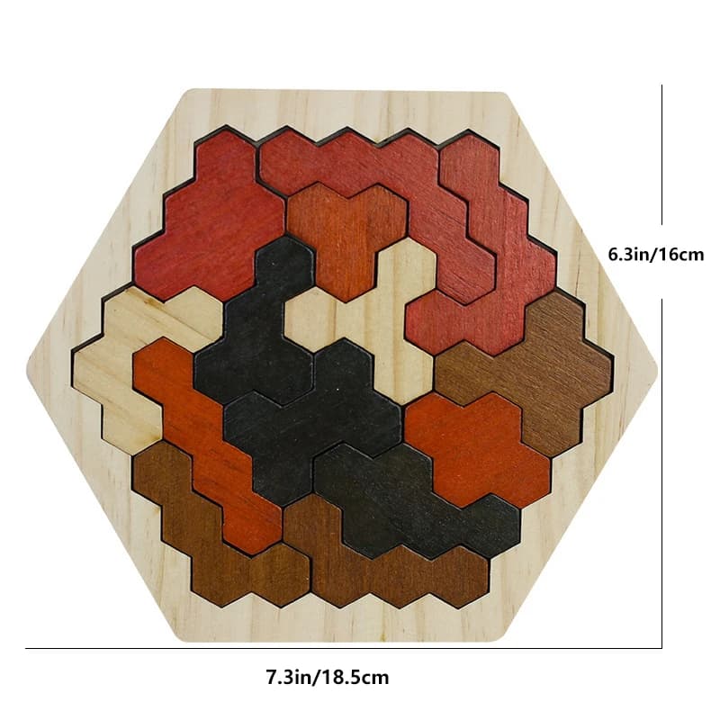 Puzzle hexagonal en bois pour enfants et adultes, bloc Tangram casse-tête jouet géométrie logique IQ
