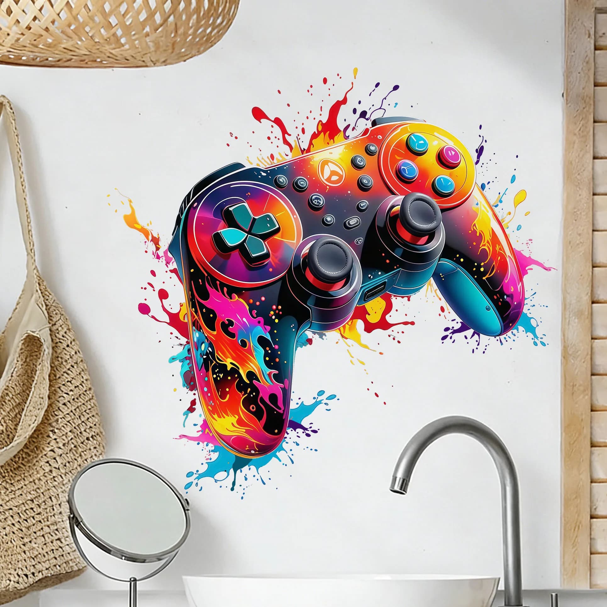 Autocollant mural pour manette de jeu Red Flame pour la décoration de la chambre à coucher, salle de