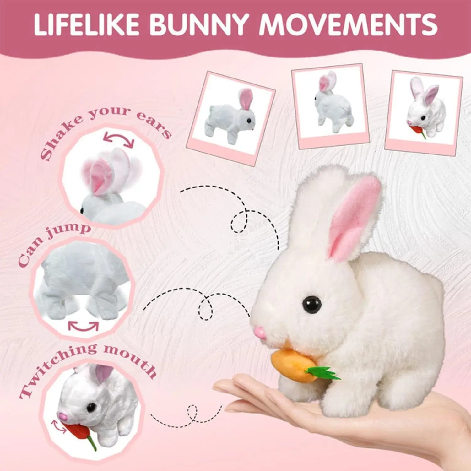 Jouet Lapin Interactif Réaliste : Lapin Robot Électrique en Peluche qui Marche, Abaie, Bouge sa Bouc