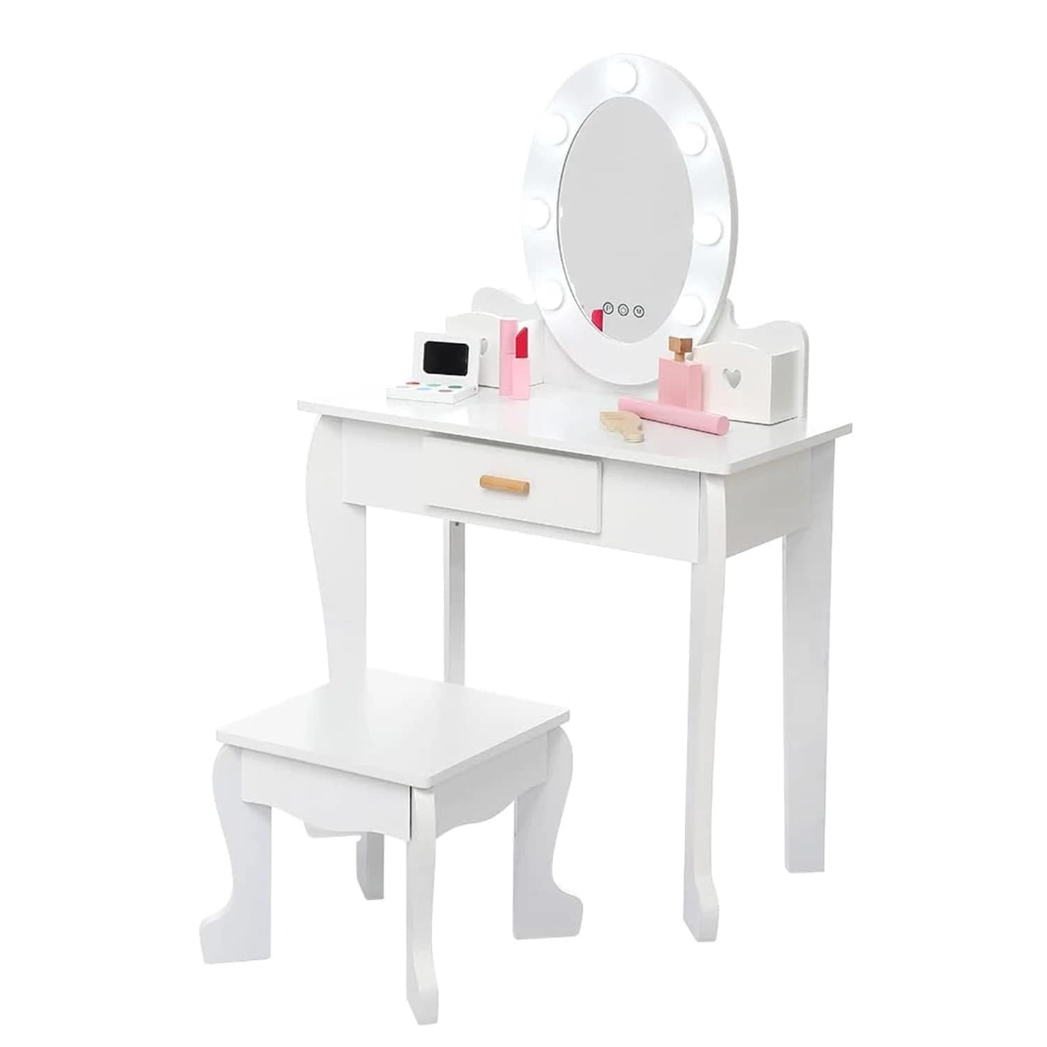 Ensemble de coiffeuse pour enfants, table et chaise de coiffeuse pour filles avec miroir lumineux, t